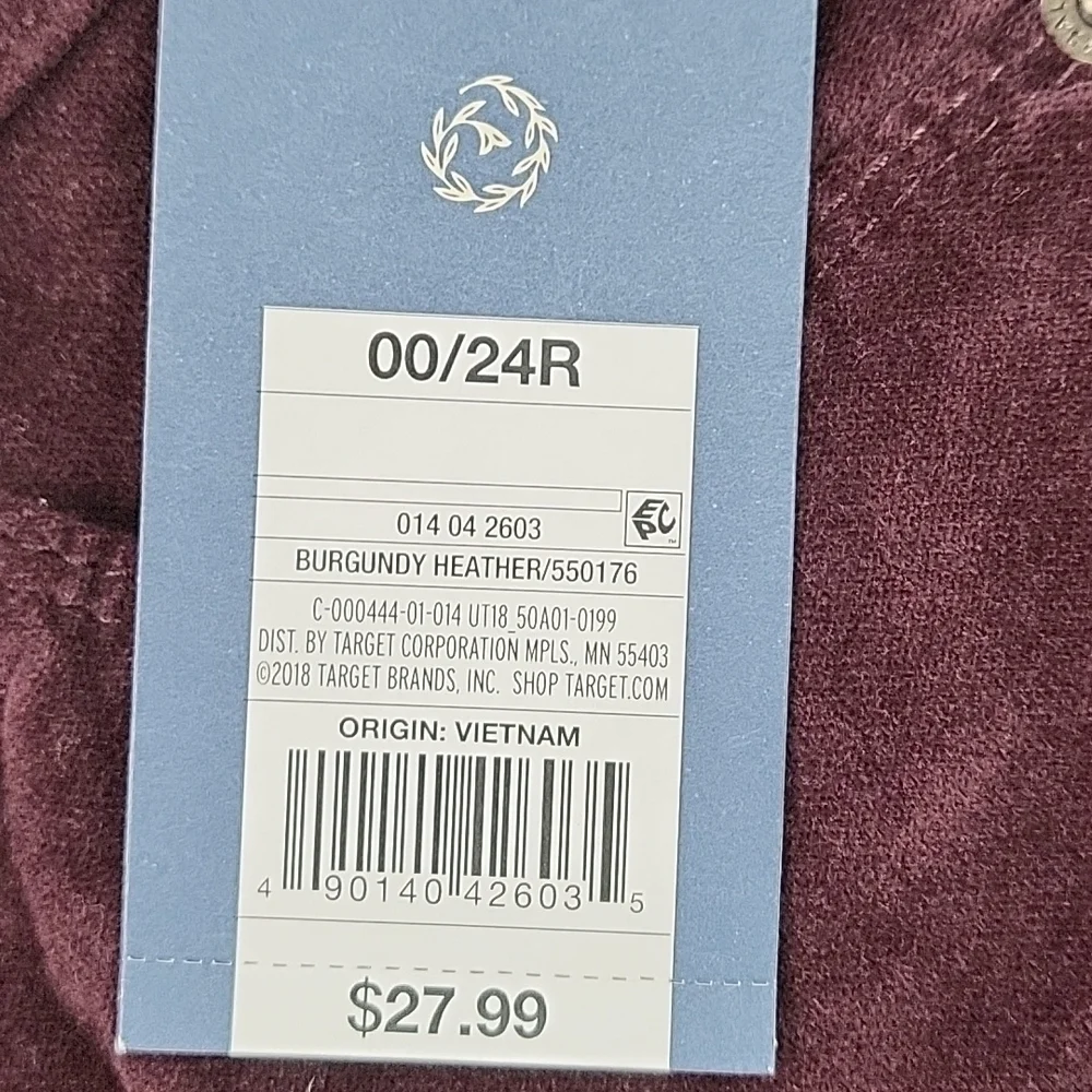 NWT Universal Thread Burgundy High Rise Velvet Velour Skinny Pant Jean
